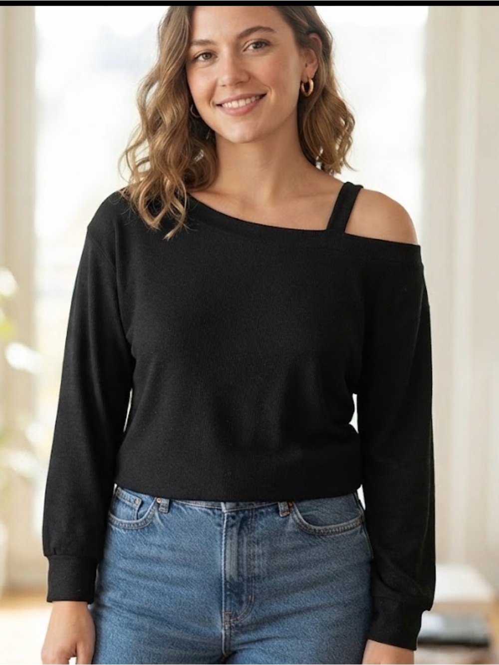 Women's Black Off-the-Shoulder Long Sleeve Blouse Top Size S